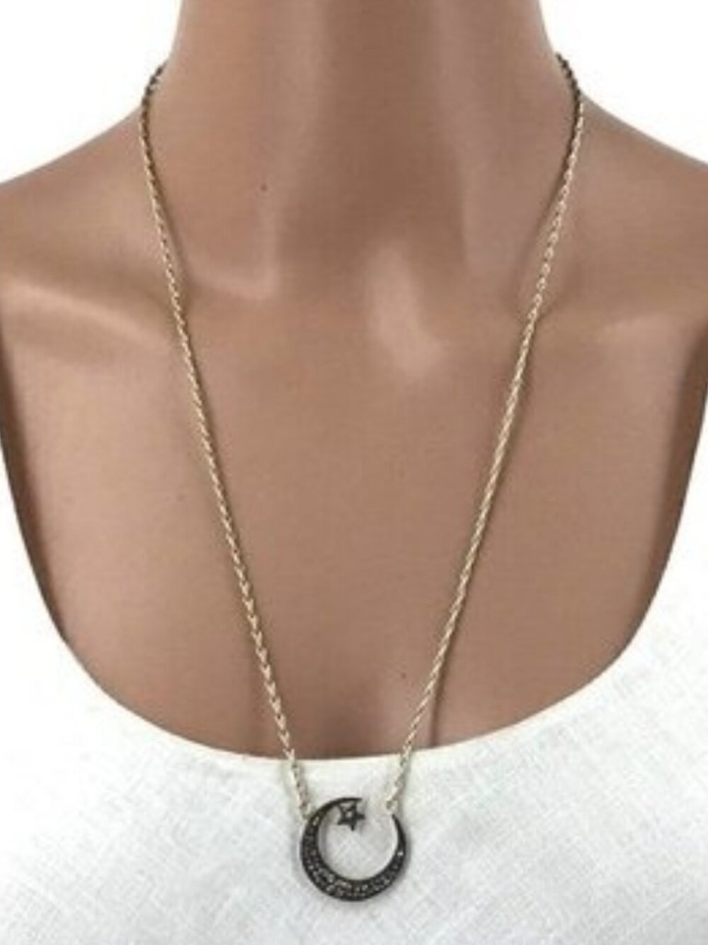 Stella and Dot Necklace Pave Cresent Moon Star Gold Tone Silver Tone - Picture 3 of 4
